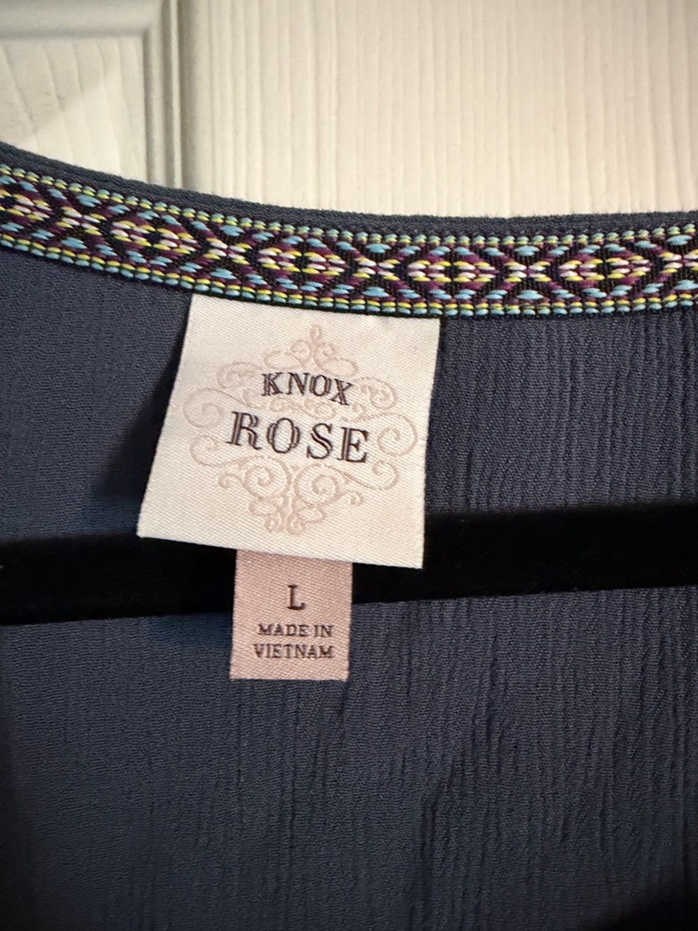 Knox Rose Navy Blue Embroidered Peasant Top - Picture 6 of 7